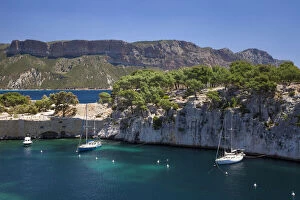 Sailboats moored in one of the Calanques