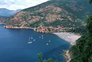 Images Dated 22nd September 2010: Sailing boats and beach - Portos Gulf and the village of Porto