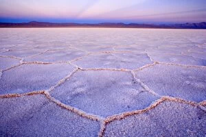 Salina Gallery: Salinas Grandes del Noroeste - mountains and dried-up salt lake showing a regular polygonal