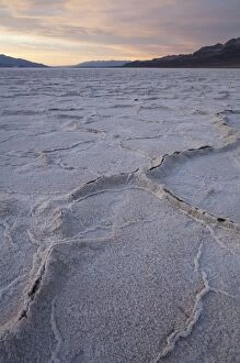 Badwater Gallery: Salt crusts at dusk at the Badwater Basin salt