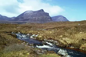 Scotland Prints: Scotland - stream & Quinag mountain Sutherland