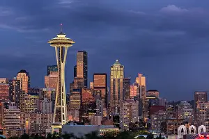 City Prints: Seattle skyline at dusk, Seattle, Washington State Date: 22-06-2013
