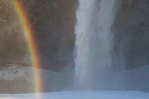 Seljalandfoss Waterfall (66m high) in winter