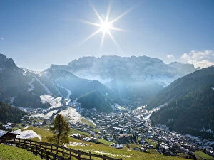 Italy Collection: Sella mountain range and village Wolkenstein, Selva in the dolomites of South Tyrol