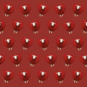 Backgrounds Gallery: Sheep, Ewe, red heart shaped wool, valentine, kiss, pattern