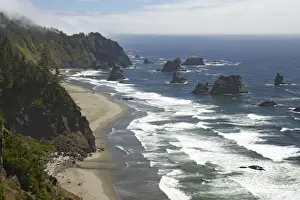 Sea Stacks Prints: Shoreline between Brookings & Gold Beach showing offshore stacks Oregon Coast
