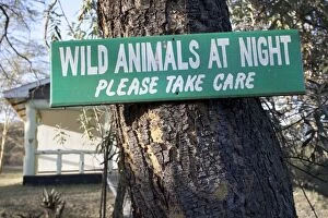 Images Dated 8th January 2011: Sign: Wild Animals at night please take care - Elsamere Lake Naivasha - Kenya