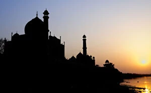 Silhouette of The Taj Mahal at sunset, Agra