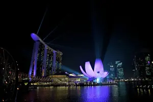 Power Prints: Singapore - Marine Bay sands and art science museum (right) night laser show