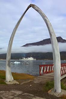Sisimiut Harbour entrance arch made of whale bones Summer