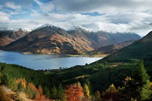 Scotland Collection: Five Sisters of Kintail looking across Loch Duich from a high view point - November - Ratagan