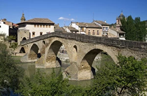 Six-arched Roman bridge spanning the Arga