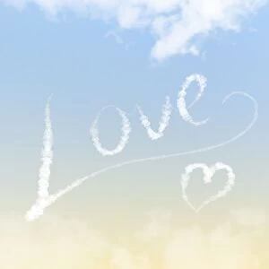 Images Dated 28th August 2012: Sky writing - Love - written in the clouds Digital Manipulation
