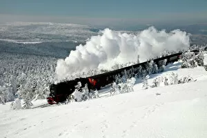 Images Dated 27th January 2010: Small Gauge Steam Locomotive - riding through snow covered winter landscape