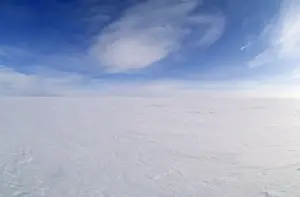 Snow-covered tundra in winter, a typical scene on Kara sea coast. Taimyr peninsula, Siberia, Russian Arctic. This landscape is a typical habitat of Siberian and Collared Lemmings, that live during winter under this snow and rarely appear on surface