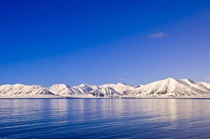 Snowcapped peaks Woodfjord Svalbard Archipelago