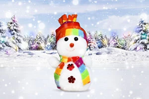 Snowman in Christmas winter scene