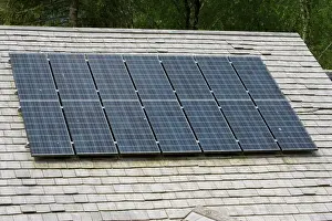 Buildings Prints: Solar photovoltaic panels on roof Centre for Alternative Technology Machynlleth Wales UK
