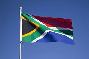 South African flag billows in breeze, Namaqua