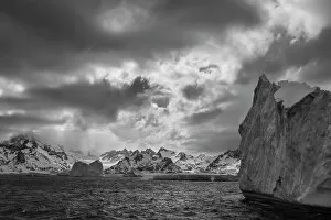 Drama Collection: South Georgia Island. Black and white Landscape of iceberg floating in the Atlantic