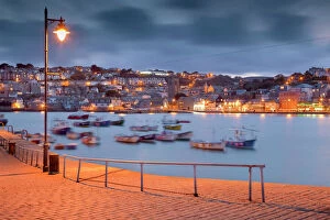 Coastal Gallery: St Ives - harbour and town from the pier at night