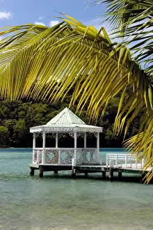 Piers Prints: St. Lucia - The Bandstand at Bamboo Bar, Marigot Bay. St. Lucia, Windward Islands