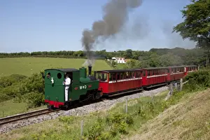 Railway Prints: Steam train with red carriages - Lynton & Barnstaple narrow gauge railway Woody Bay Station - Parracombe - Lynton