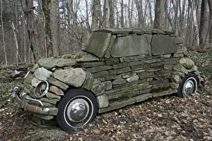 Cars Prints: Stone Sculpture of Volkswagon Car - Near Ithaca New York - USA