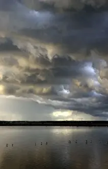 Storm Clouds - evening sky over marshlands of Donana National Park, Spain Very important area between two continents for birds migrating, resting, breeding, and winter nesting