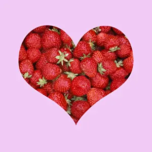 Fruits Prints: Strawberries - in heart shape pink frame Digital Manipulation: heart shape colour