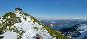 Images Dated 10th August 2021: Summit of Mt. Herzogstand with pavilion near lake Walchensee during winter in the Bavarian Alps
