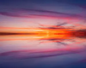 Idyllic Prints: Sunset mirror reflection on Harney Lake at sunset, Florida Date: 12-03-2021