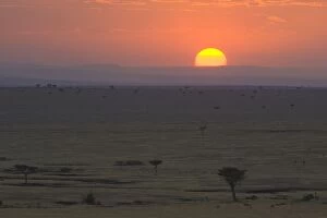 Sunset over plains along border of Tanzania