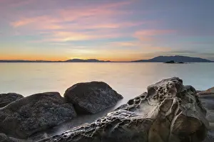 Orange Prints: Sunset at Wildcat Cove, looking out to Samish Bay and the San Juan Islands