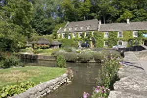 Attractive Prints: Swan Hotel by River Coln at Bibury, Cotswolds, UK