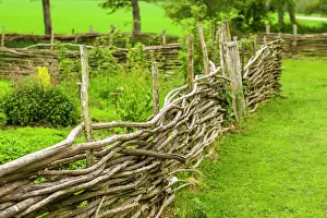 Sweden, Bohuslan, Tanumshede, traditional architecture, wood fence Date: 02-06-2019