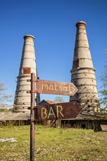 Sweden, Gotland Island, Bungenas, former chalk mine and military base, now an exclusive vacation development and nature preserve, smokestacks of former lime factory Date: 15-05-2019