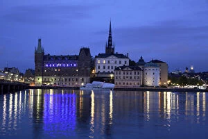 Sweden. Stockholm. The night view of Riddarholmen