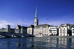 Switzerland, Zurich. View of Fraumunster