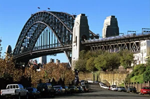 Town Collection: Sydney Harbour Bridge - view from the Rocks area, Sydney, New South Wales, Australia JPF50268