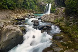 Arty Prints: Tawhai Falls waters drop down Tawhai Falls into a basin and flow further down a narrow gorge Tongariro National Park