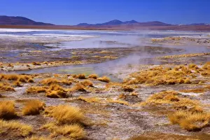 Thermal Prints: Thermas de Chalviri - Altiplano landscape with geothermal field of hot springs located at an altitude of about 4300 m