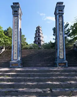 Buildings Prints: Thien Mu Pagoda - Hue-Vietnam - Rising on a bluff above the left bank of the Perfume River