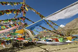 Tibet Sacred Mt Kailash and prayer flags - (Pilgrims walk the kora 52km around the mountains base)