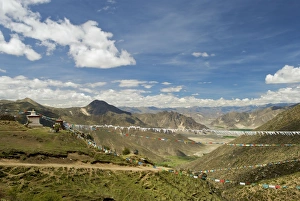 Images Dated 4th June 2006: Tibetian Landscape with prayer flags - Tibet