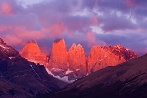 Torres del Paine - alpenglow on mountain scenery