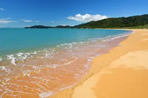 Orange Prints: Totaranui golden beach and turqoise coloured ocean at Totoranui Abel Tasman National Park