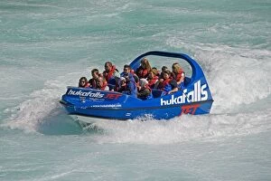 Images Dated 12th February 2007: Tourists in Huka Falls jet boat Waikato River