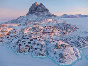 Town Prints: Town Uummannaq during winter in northern West Greenland beyond the Arctic Circle