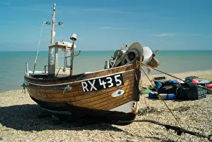 Boats Prints: Trawler Boat. The beach at Dungeness looks like a dumping ground